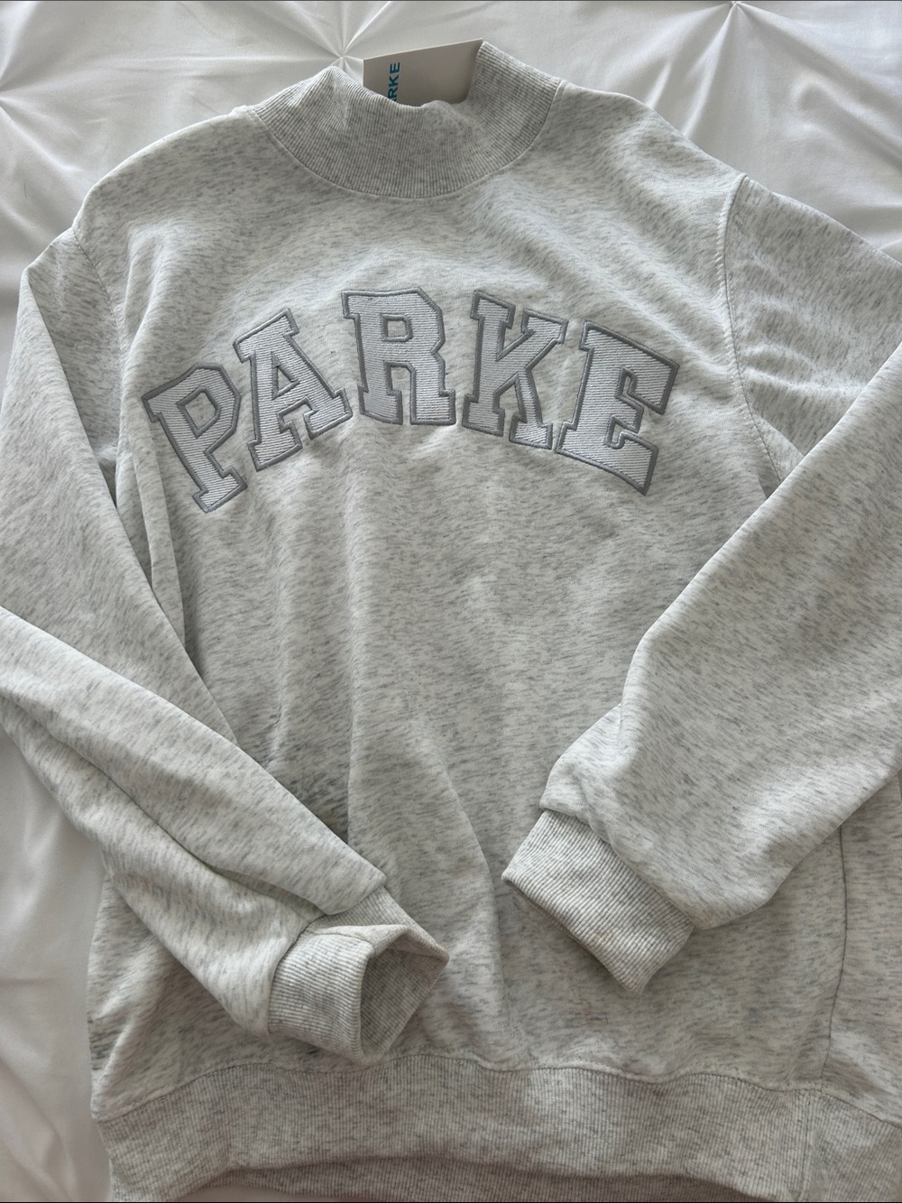 Parker Light Heather Gray Mock Neck Sweatshirt with Embroidered Logo - Picture 7 of 7